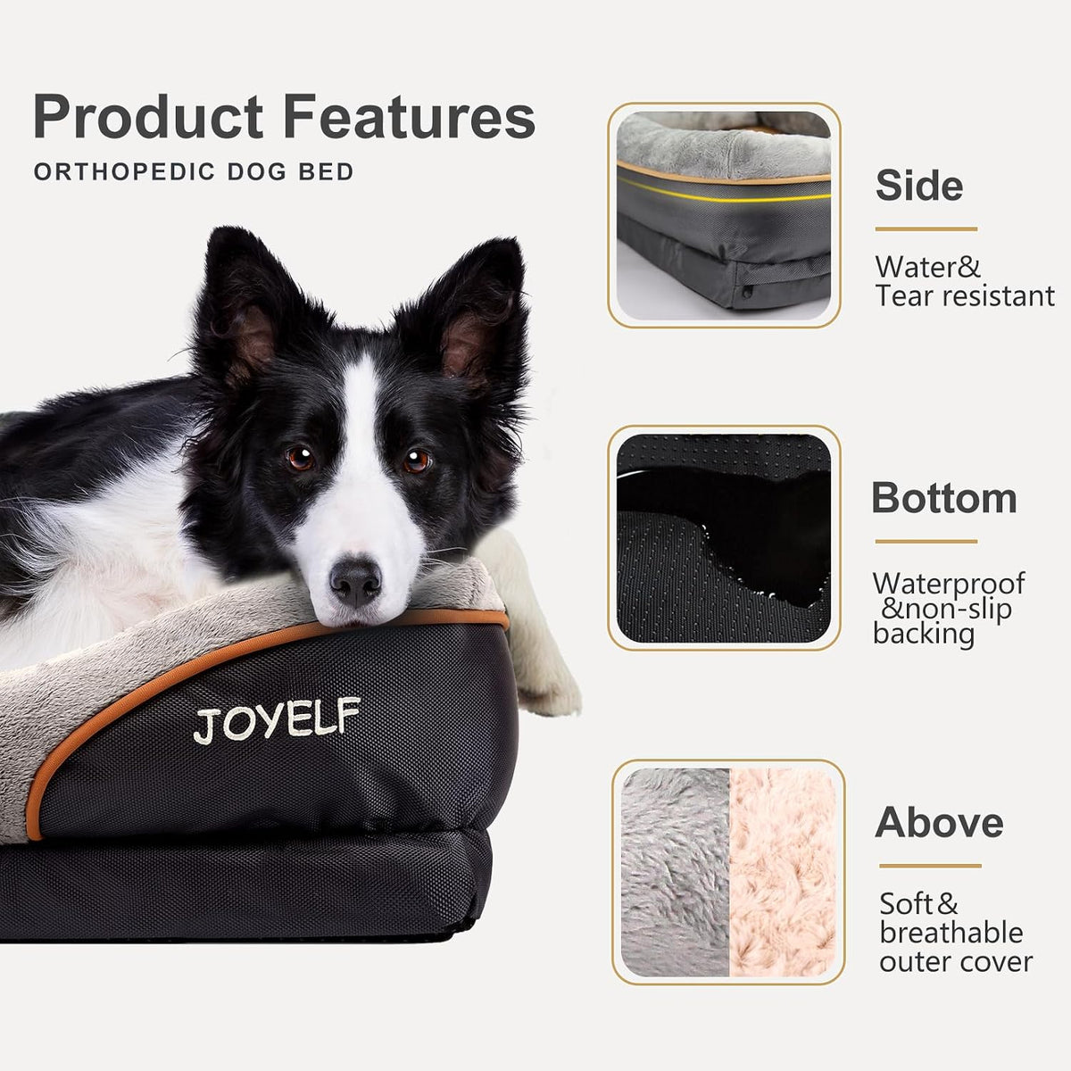 joyelf xlarge memory foam dog bed, orthopedic dog, close-up detail