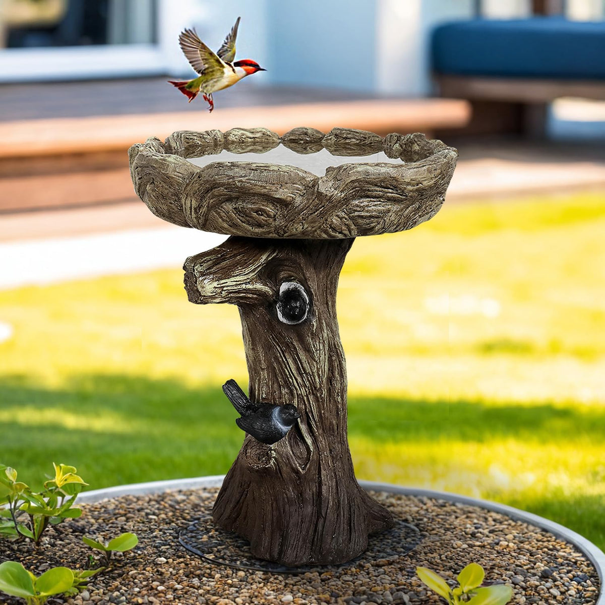 sunjet 23 inch high wood-look concrete bird bath, main product view