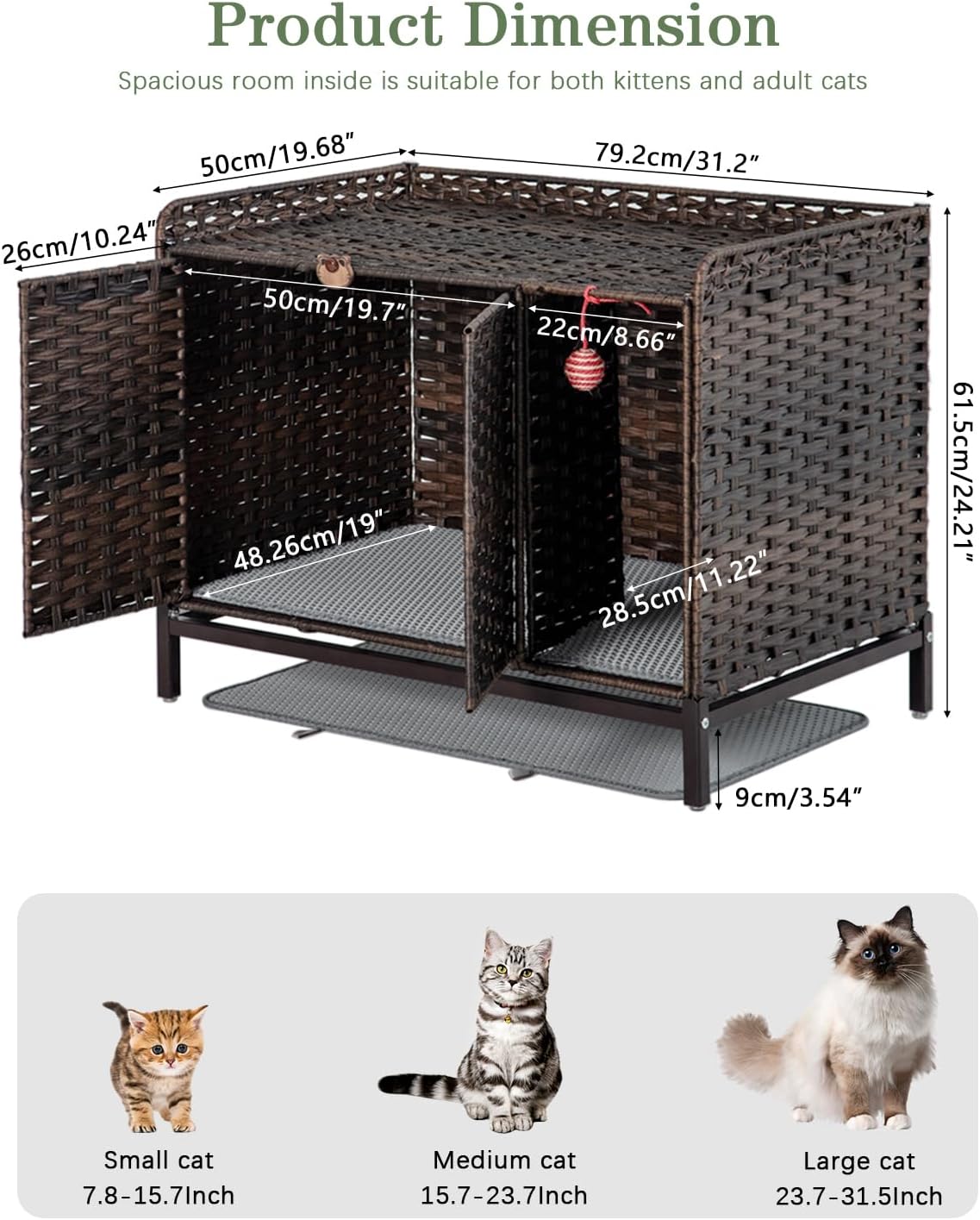 setvson cat litter box enclosure furniture with divider, side view