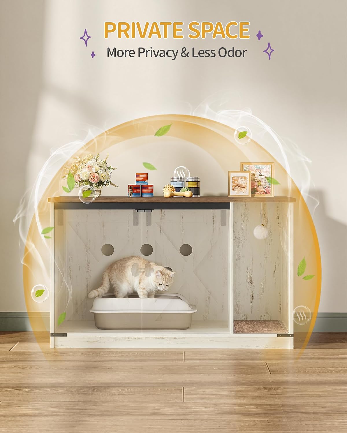 hzuaneri cat litter box enclosure, hidden litter box showing dimensions