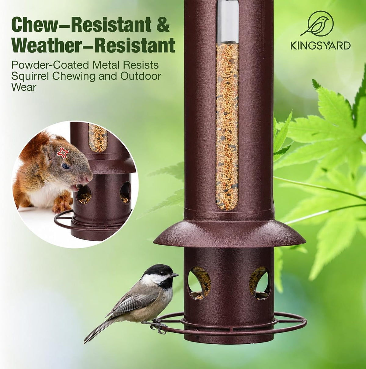 kingsyard squirrel proof hanging bird feeder for outdoors, side view