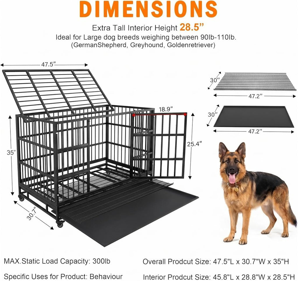 kokotangs 48 inch heavy duty dog crate cage showing dimensions