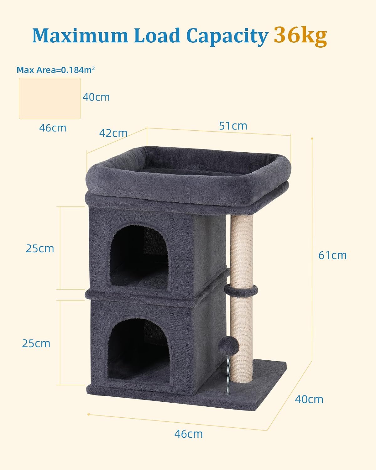 aechonow cat tree for large cat,2 cozy cat, side view