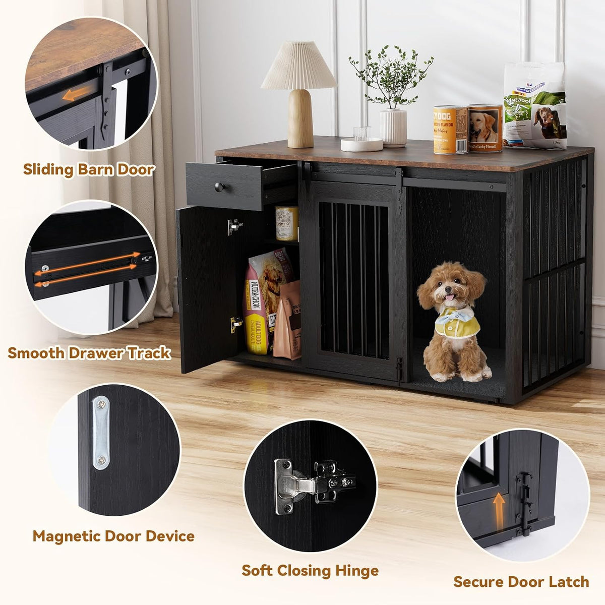 verano garden 44" dog crate furniture, dog kennel, side view