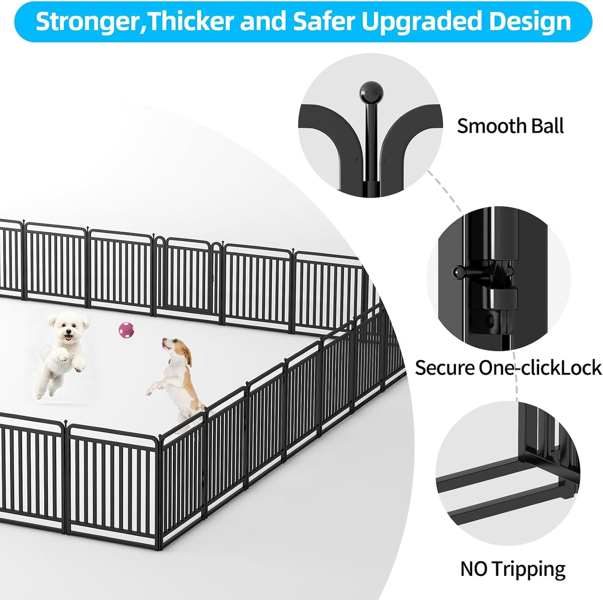 dog playpen outdoor (black, 40''h, 40 panels-91.9ft(l)-includes 5, side view