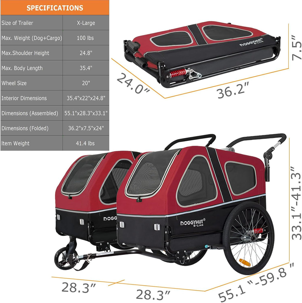 doggyhut® s-line xl pet bike trailer & stroller, package contents