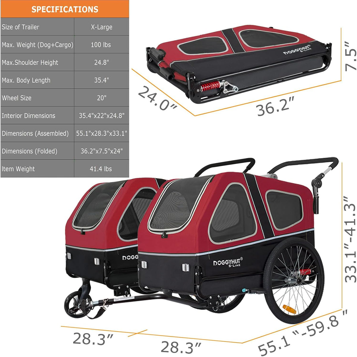 doggyhut® s-line xl pet bike trailer & stroller, package contents