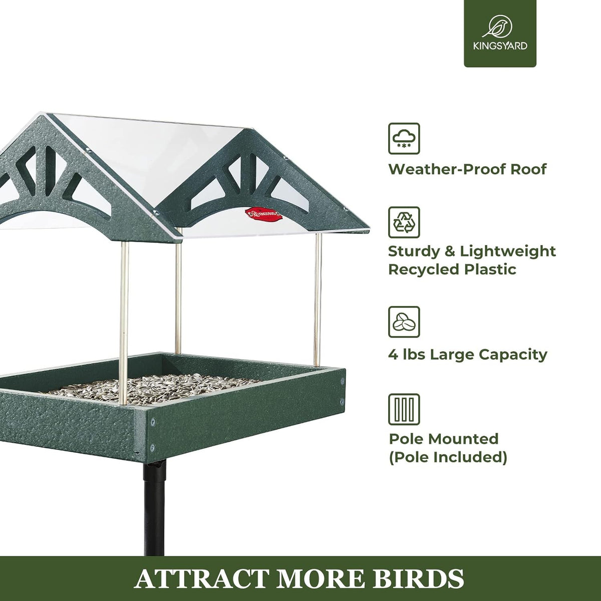 kingsyard large freestanding platform bird feeder for outside, close-up detail