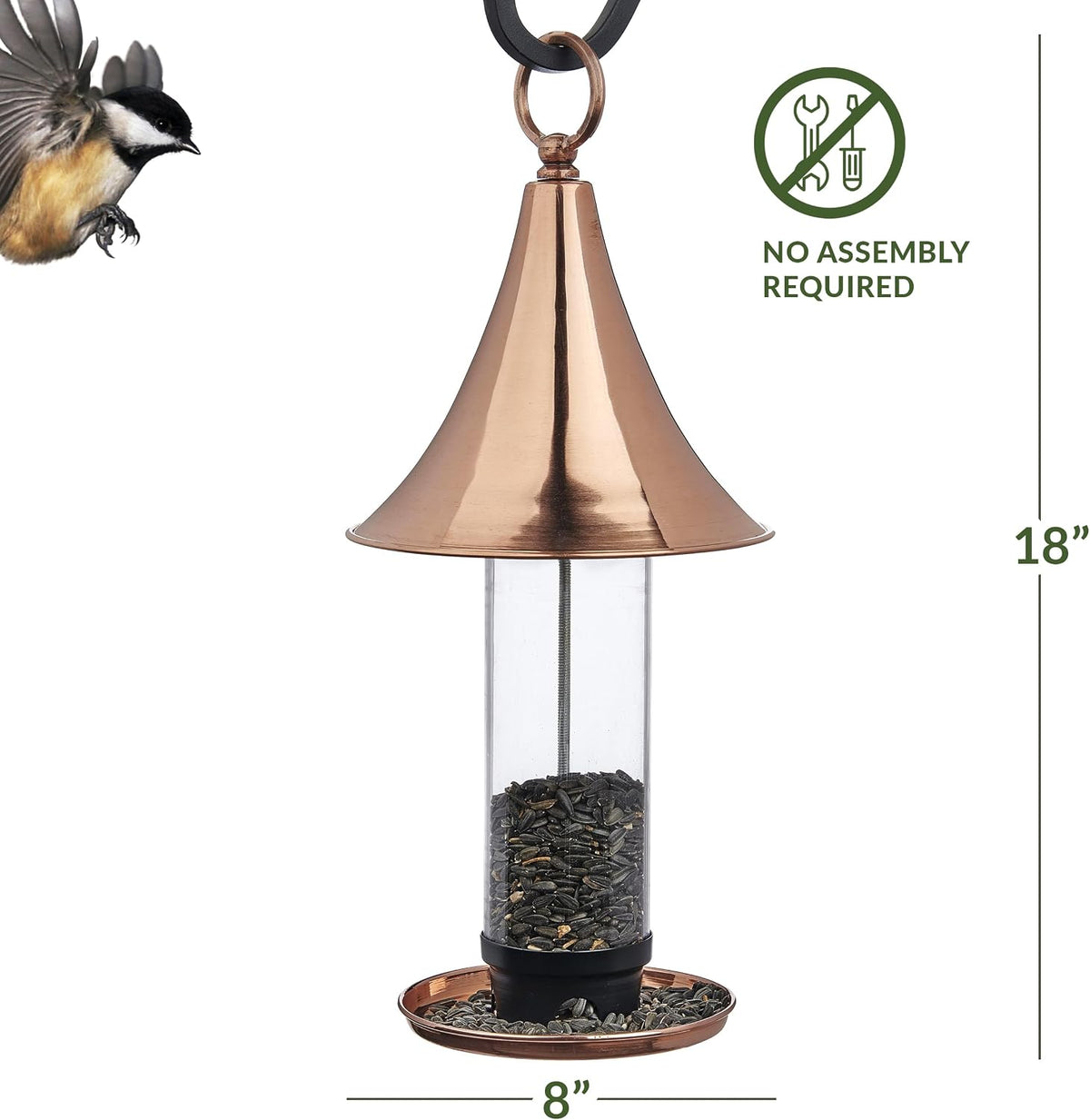 good directions t03p castella bird feeder, polished copper, side view