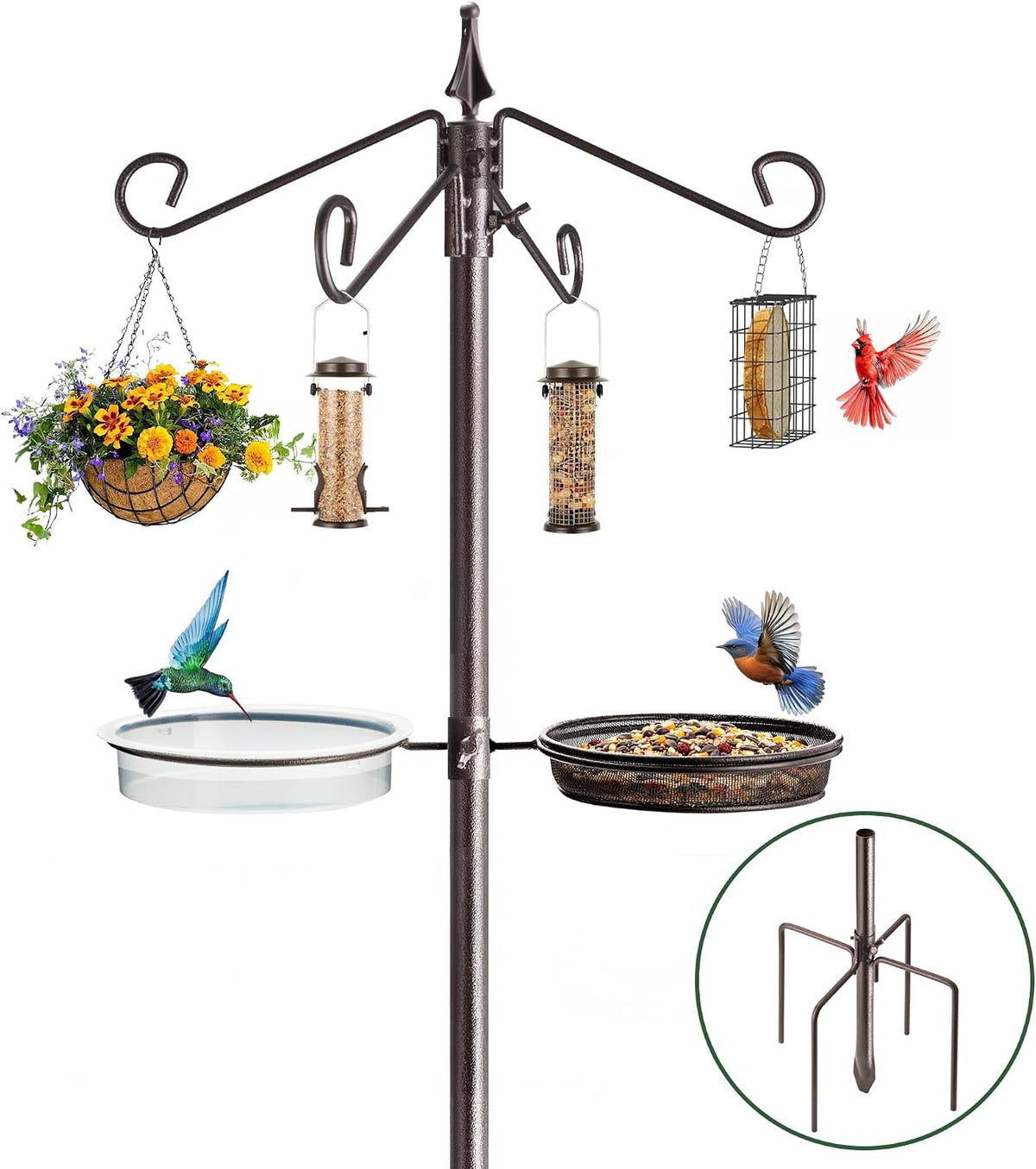 bird feeding station kit, 81-inch, 4-hook metal bird, main product view