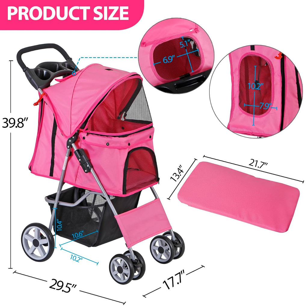 4 wheels dog stroller folding pet strolling cart on a desk or shelf