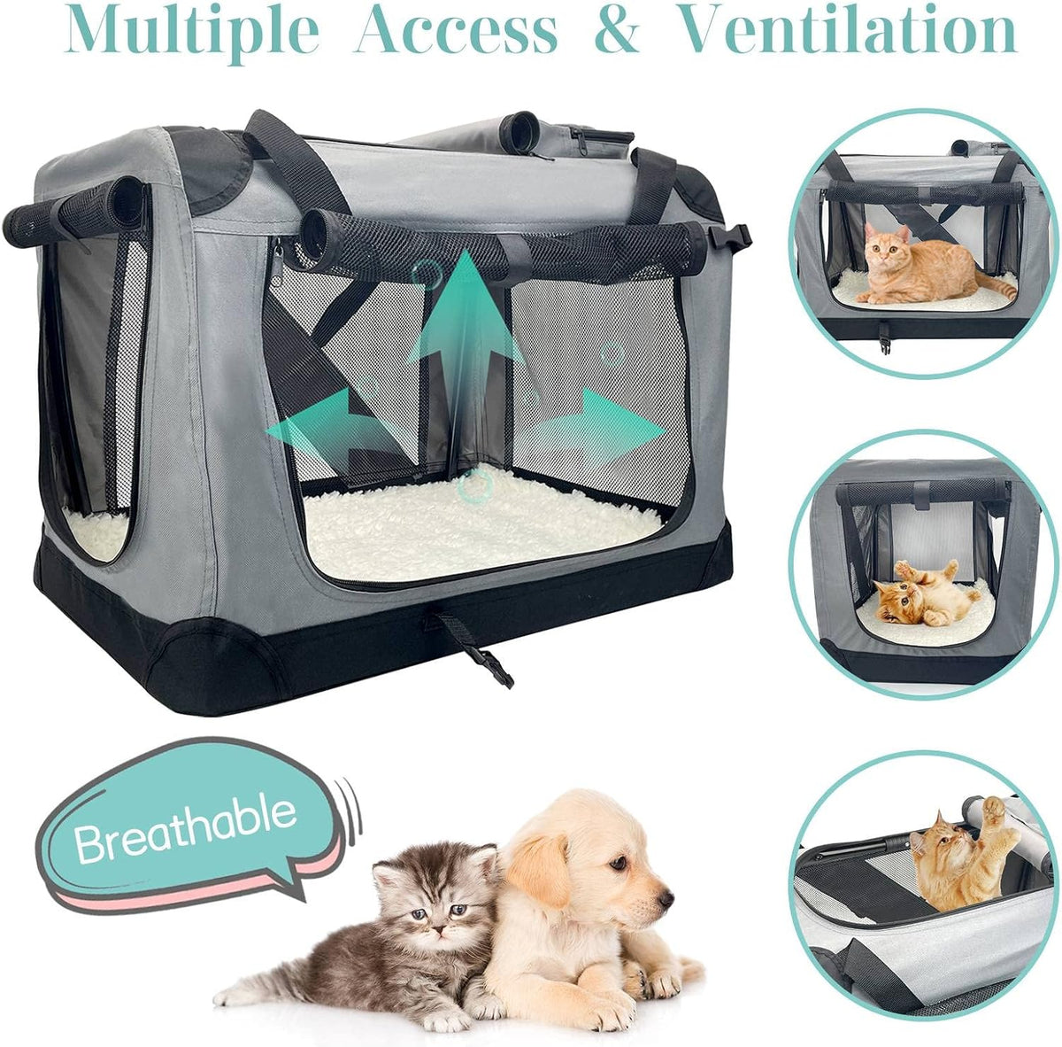 fhiny large cat carrier for 2 cats, 24"x17"x17", side view