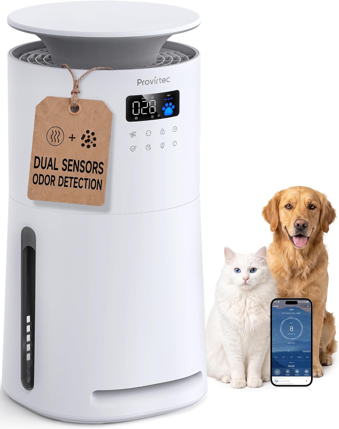 provirtec air purifier for home pets, dual sensors, main product view