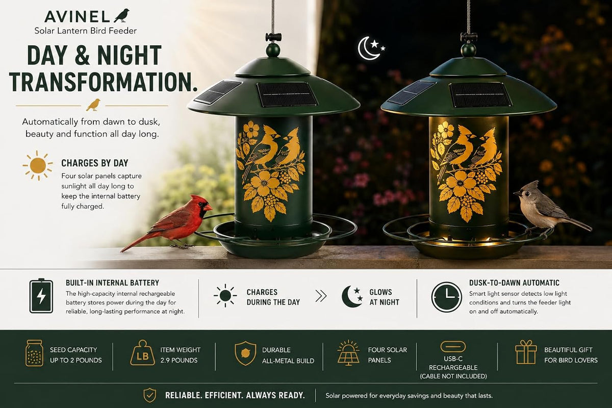 avinel solar lantern bird feeder – solar-powered outdoor, close-up detail