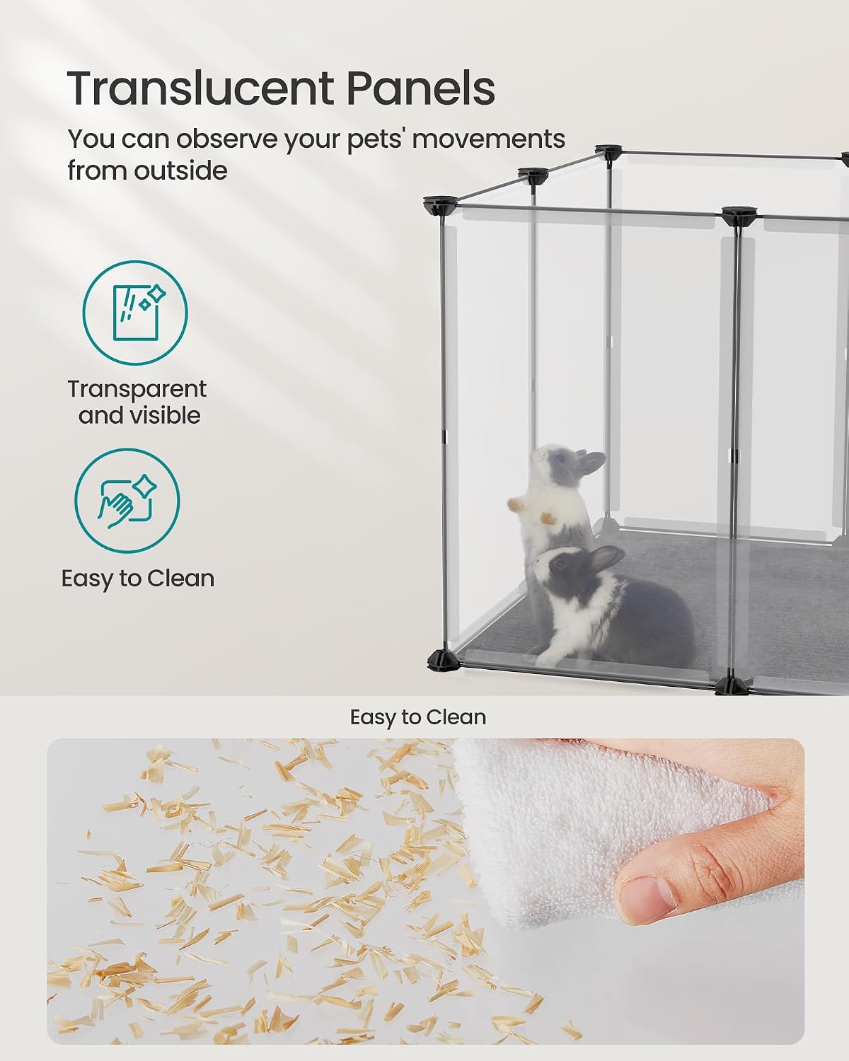 songmics pet playpen, small animal playpen with floor showing dimensions