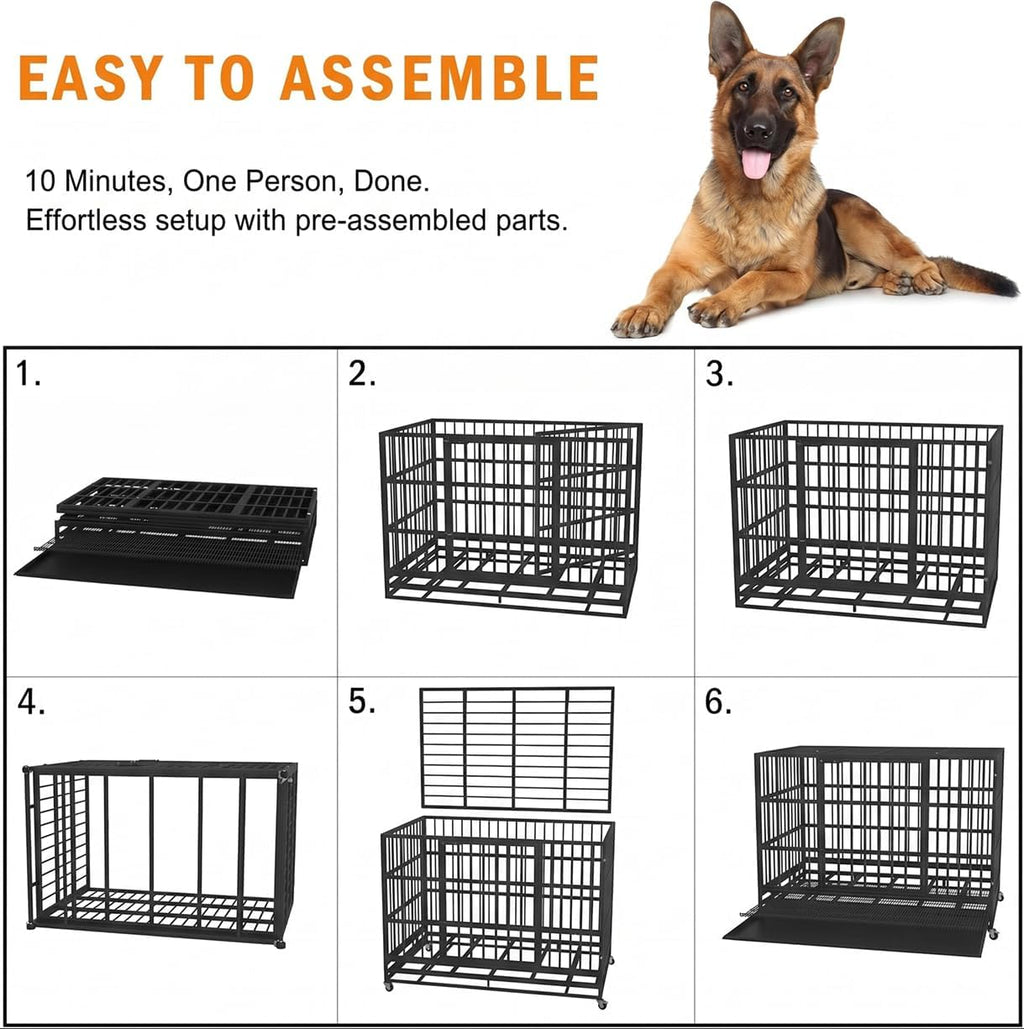 kokotangs 48 inch heavy duty dog crate cage, side view