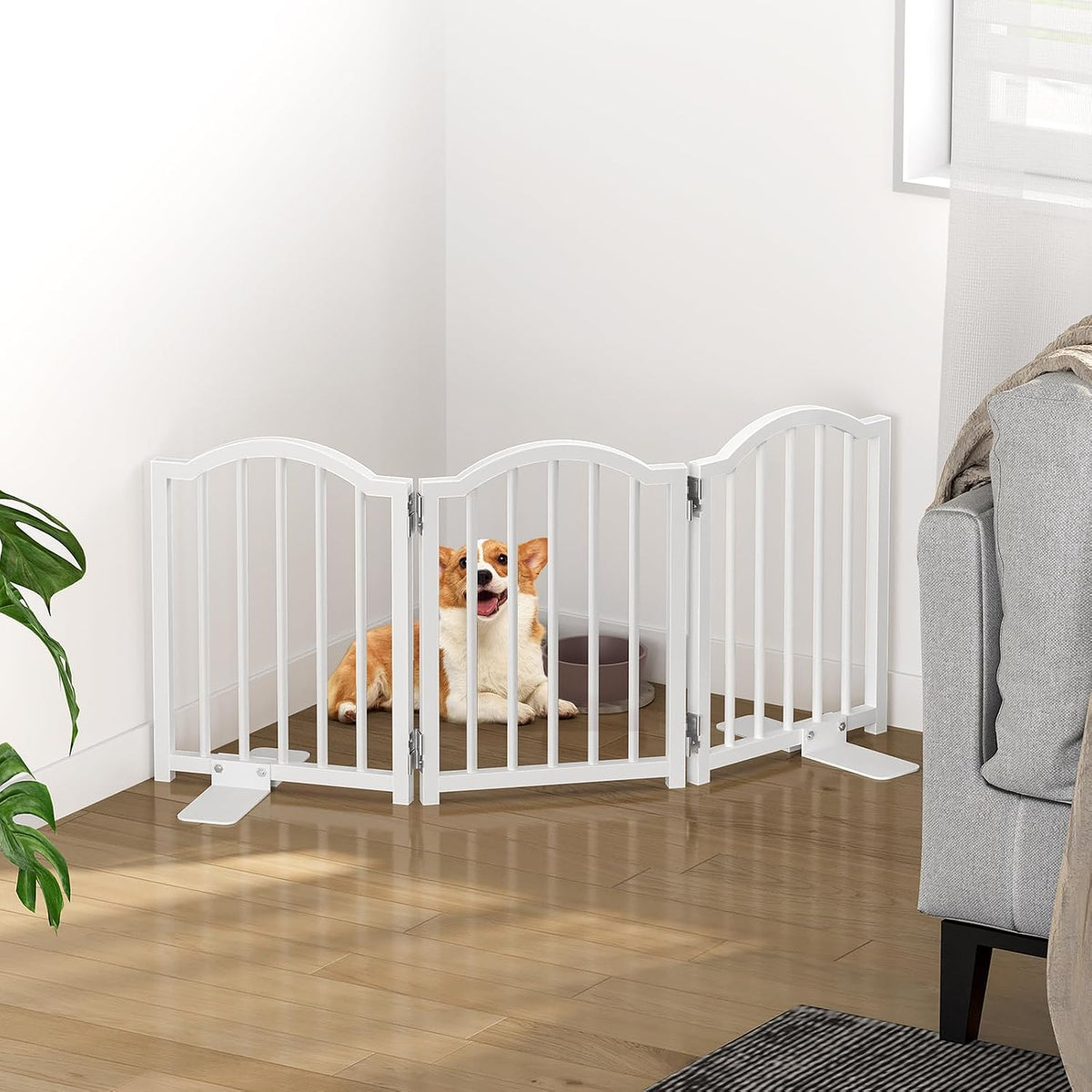 snughome short dog gate indoor, 16" high freestanding, side view