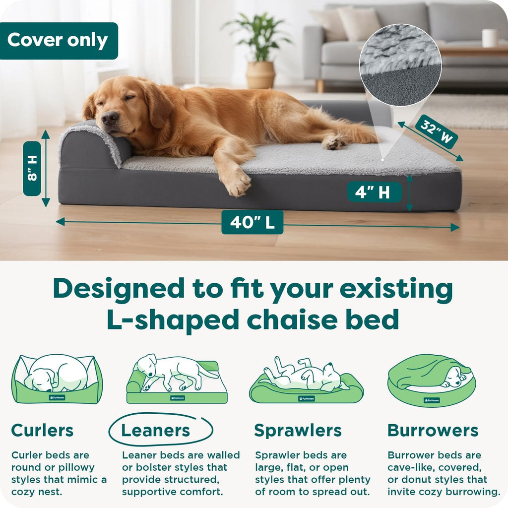 furhaven replacement dog bed cover two-tone faux fur, close-up detail