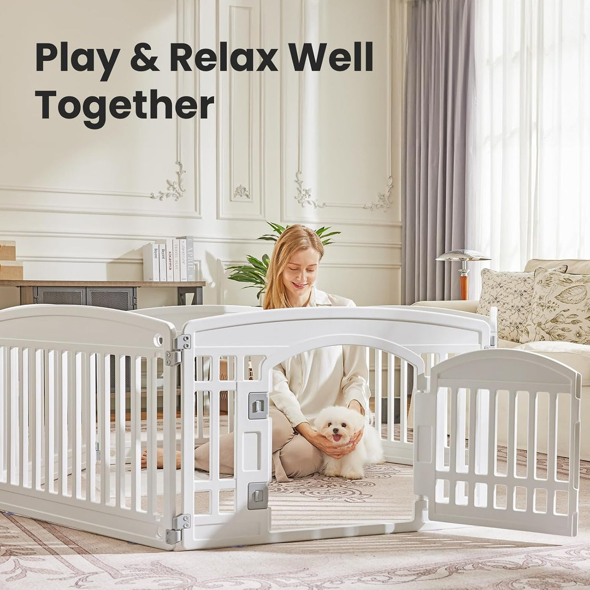 sweetcrispy dog playpen, 6 panels indoor plastic puppy shown in use