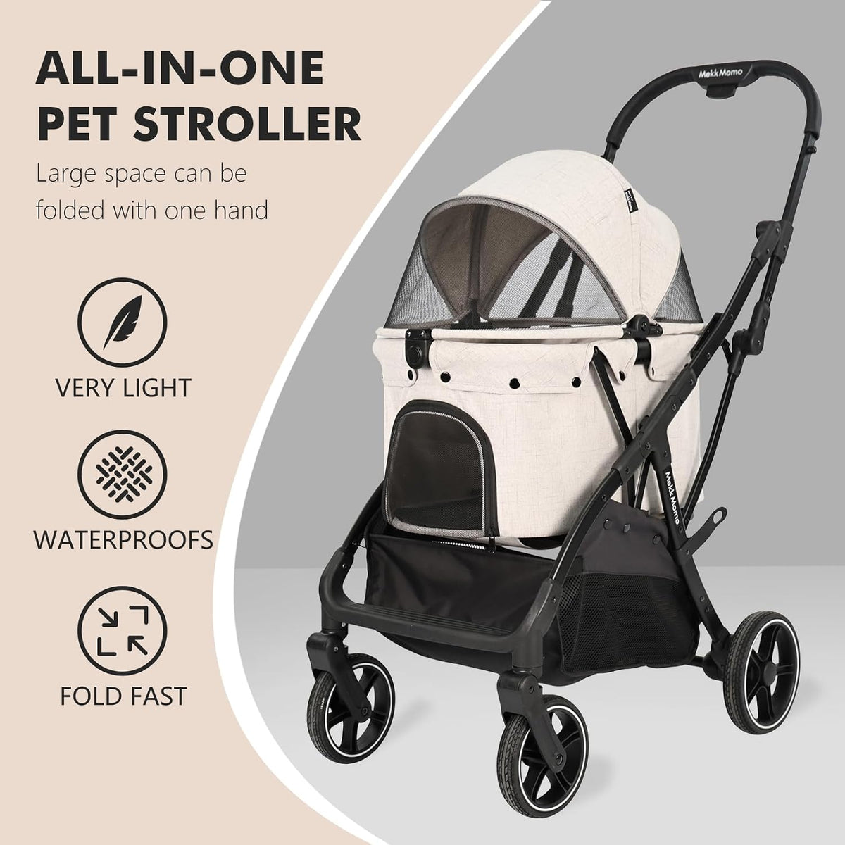 pet stroller for small medium dogs & cats, close-up detail