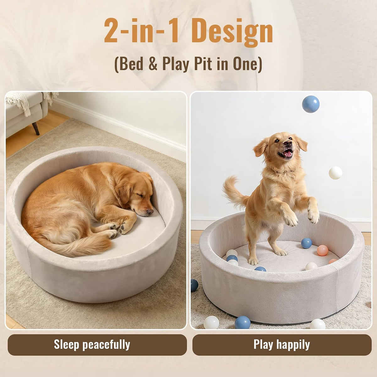 39 inch round dog bed ball pit, indoor, side view