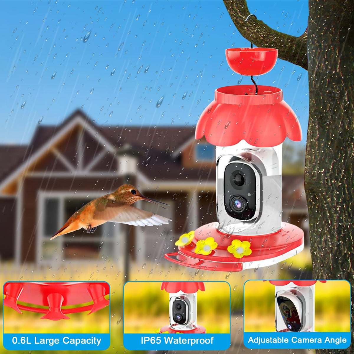 hummingbird feeder with camera,wireless smart bird feeders for showing dimensions
