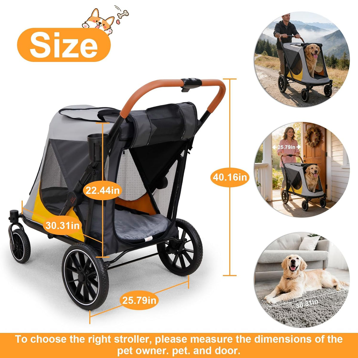 dog stroller for large-dogs: easy fold dual entry, close-up detail