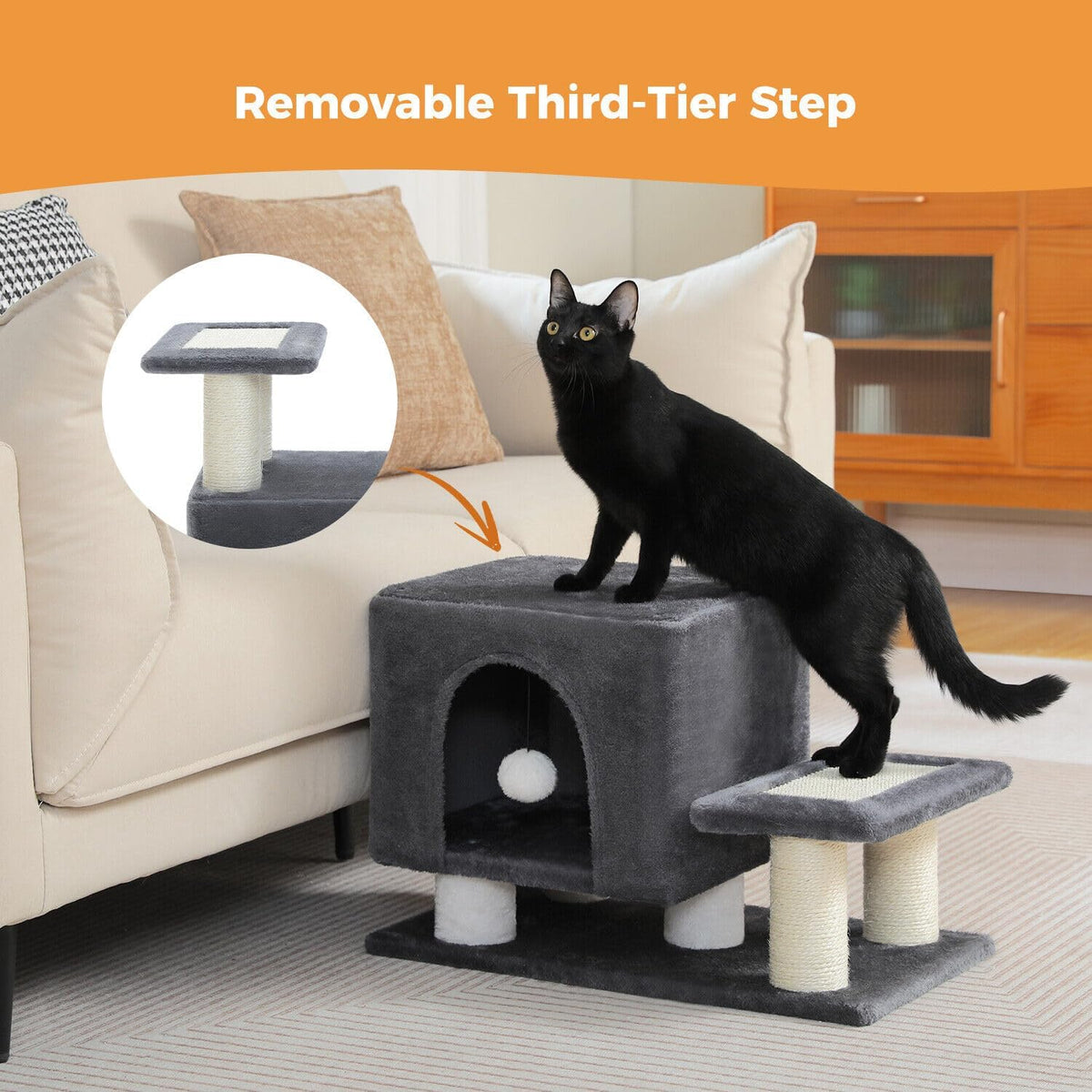 3-in-1 cat stairs with scratching post & condo, package contents