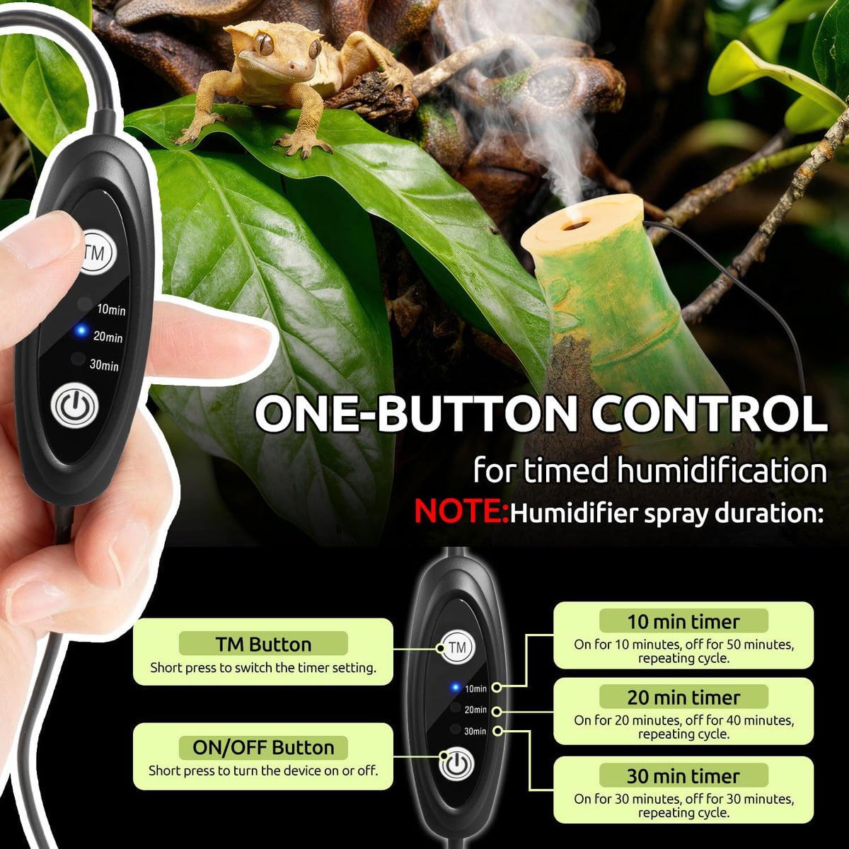 reptile humidifier fogger, bamboo trunk humidifier with top, close-up detail