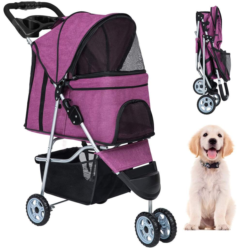 bestpet | 3-wheel foldable pet stroller | purple, main product view