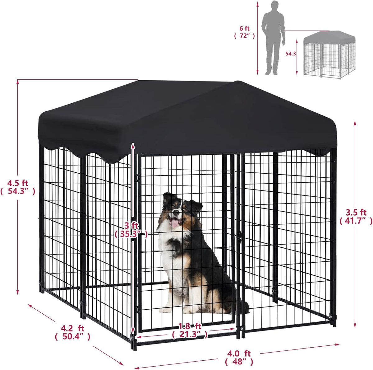 dog kennel outside, 4.5' x 4' x 4' shown in use