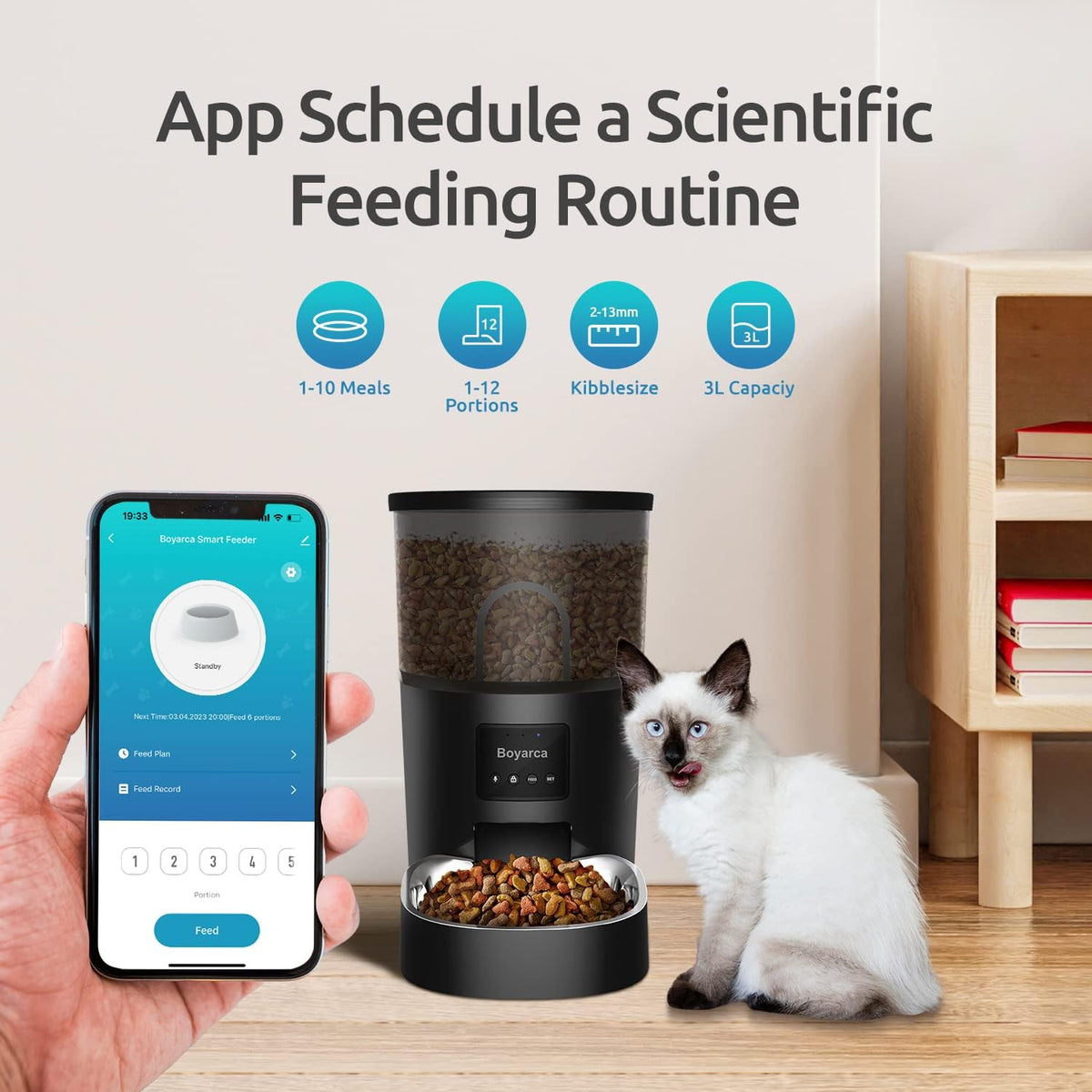 boyarca automatic cat feeders with app,wifi tuya smart shown in use