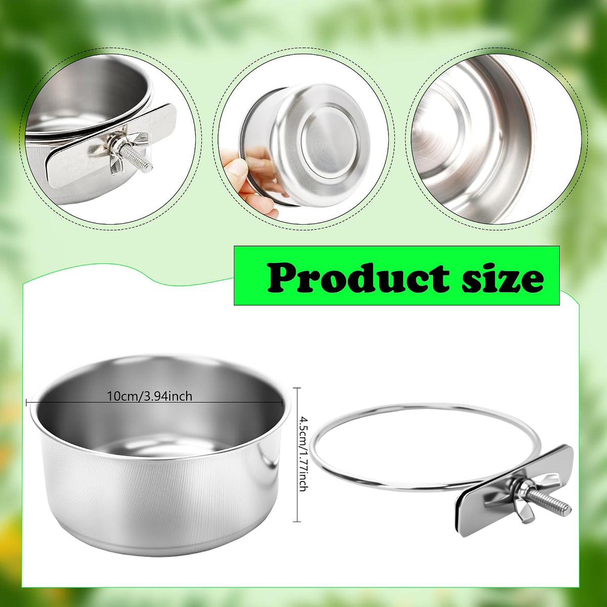 bird food bowls stainless steel parrot cage water shown in use