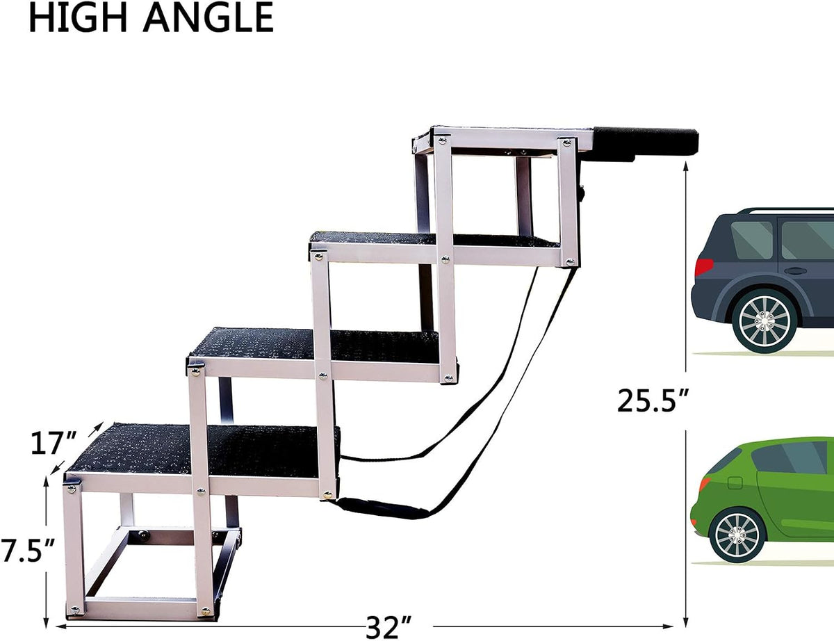 aluminum dog car stairs, portable large dog step, side view