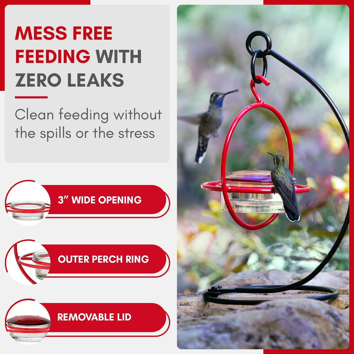 hummingbird feeder for outdoors hanging, 3.4 oz hummingbird, side view