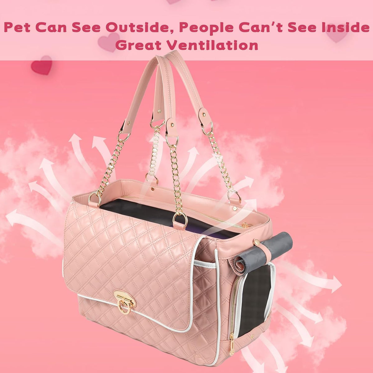 pink puppy dog cat purse carrier for small, side view