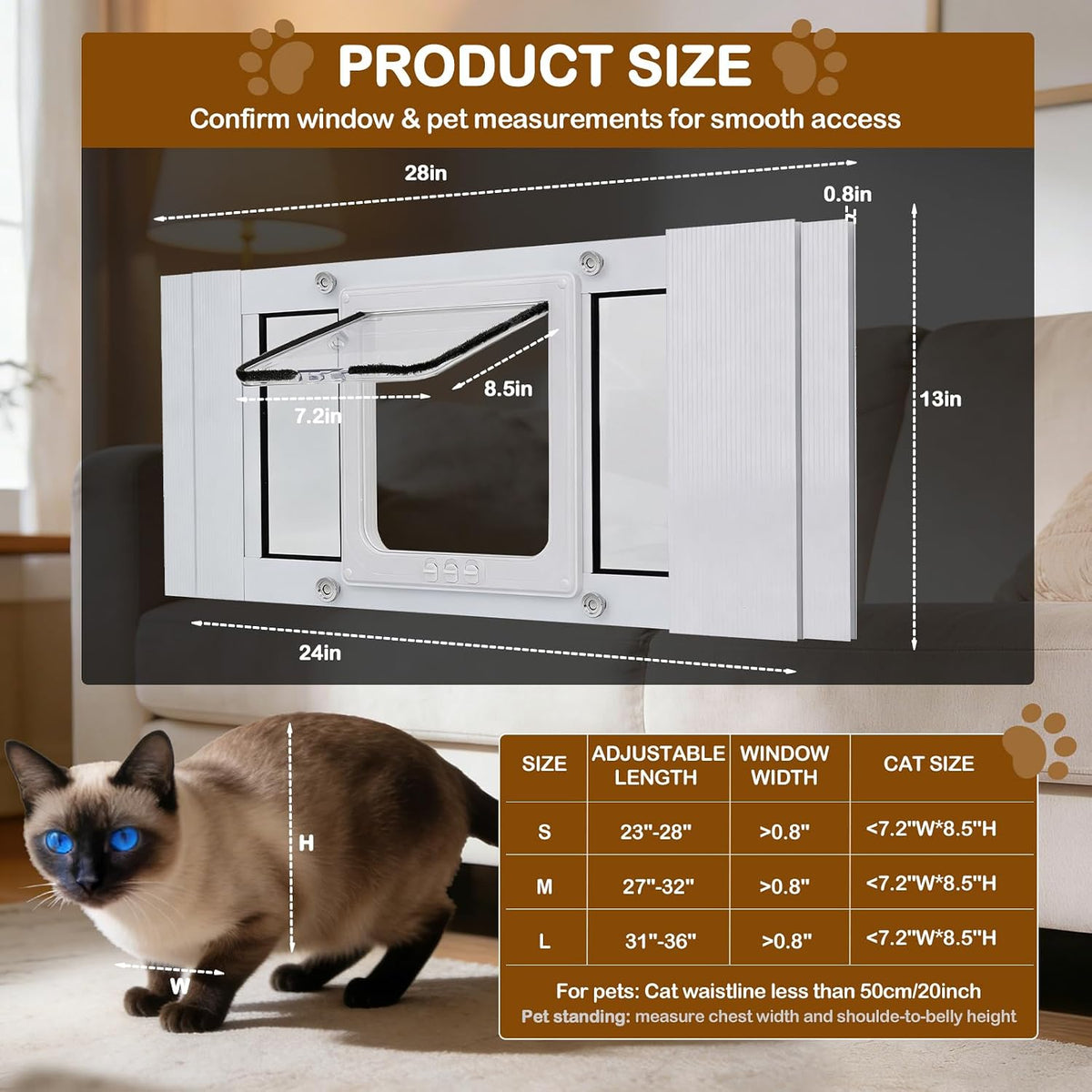 cat door for window, quick installation adjustable width shown in use