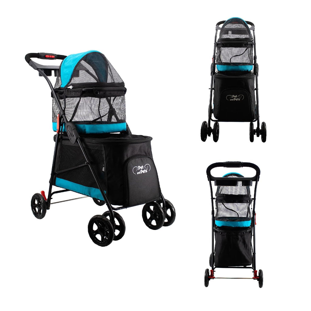 petique pet & pets double decker pet stroller shown in use