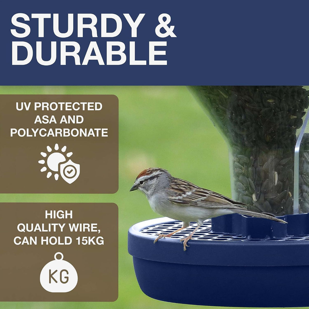 swissinno bird feeders - no mess hanging bird, side view