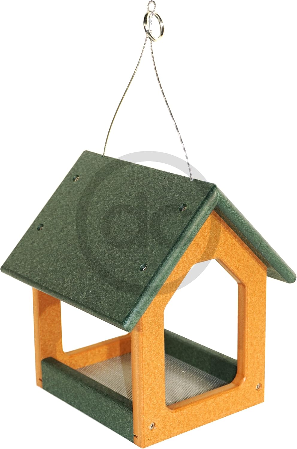 dutchcrafters mini modern fly-through hanging bird feeder with shown in use