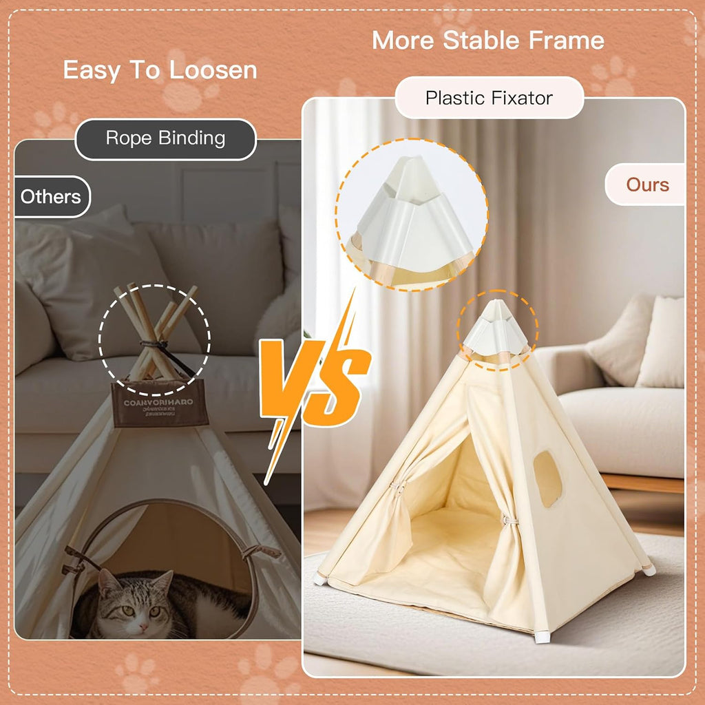 large cat & small dog teepee tent house, close-up detail