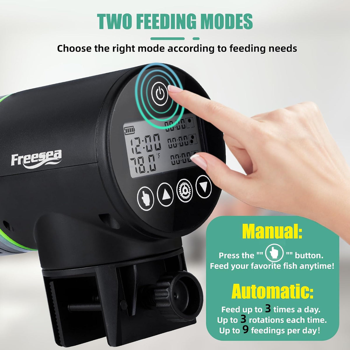 freesea aquarium automatic fish feeder: programmable dispenser, close-up detail