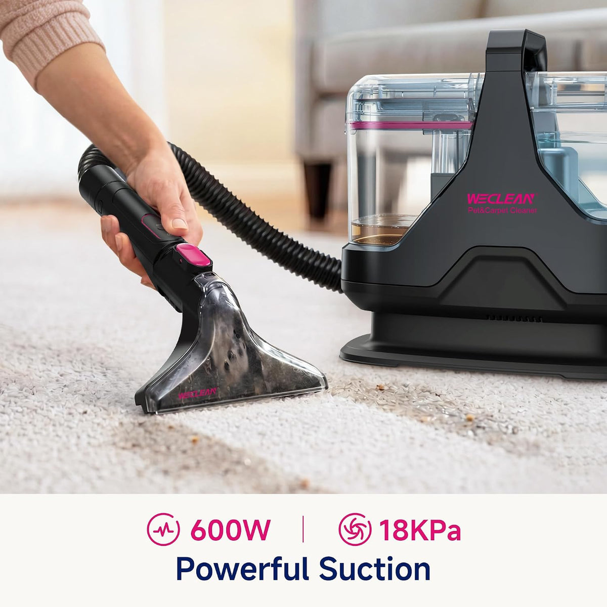 weclean c3 portable carpet cleaner, spot cleaner for, close-up detail