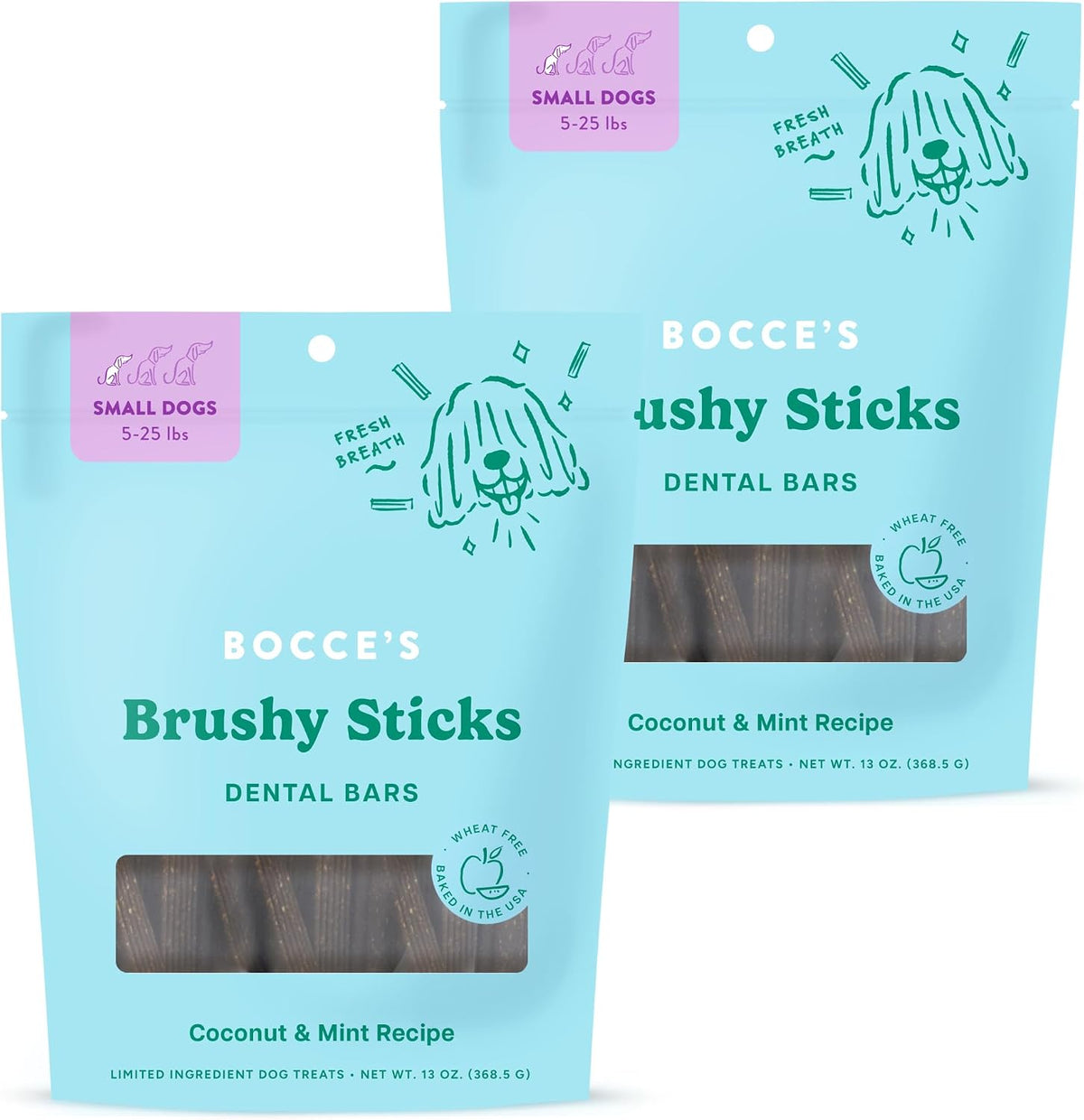 bocce's bakery brushy sticks dog dental treats, small, main product view