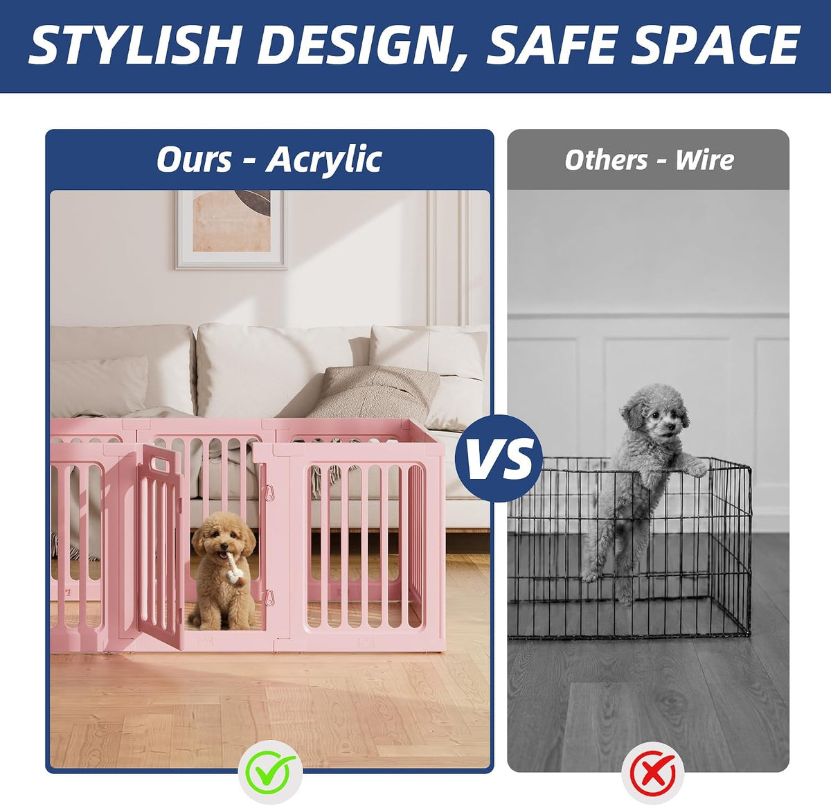 cozy-picket dog playpen indoor deco pen, 24" h shown in use