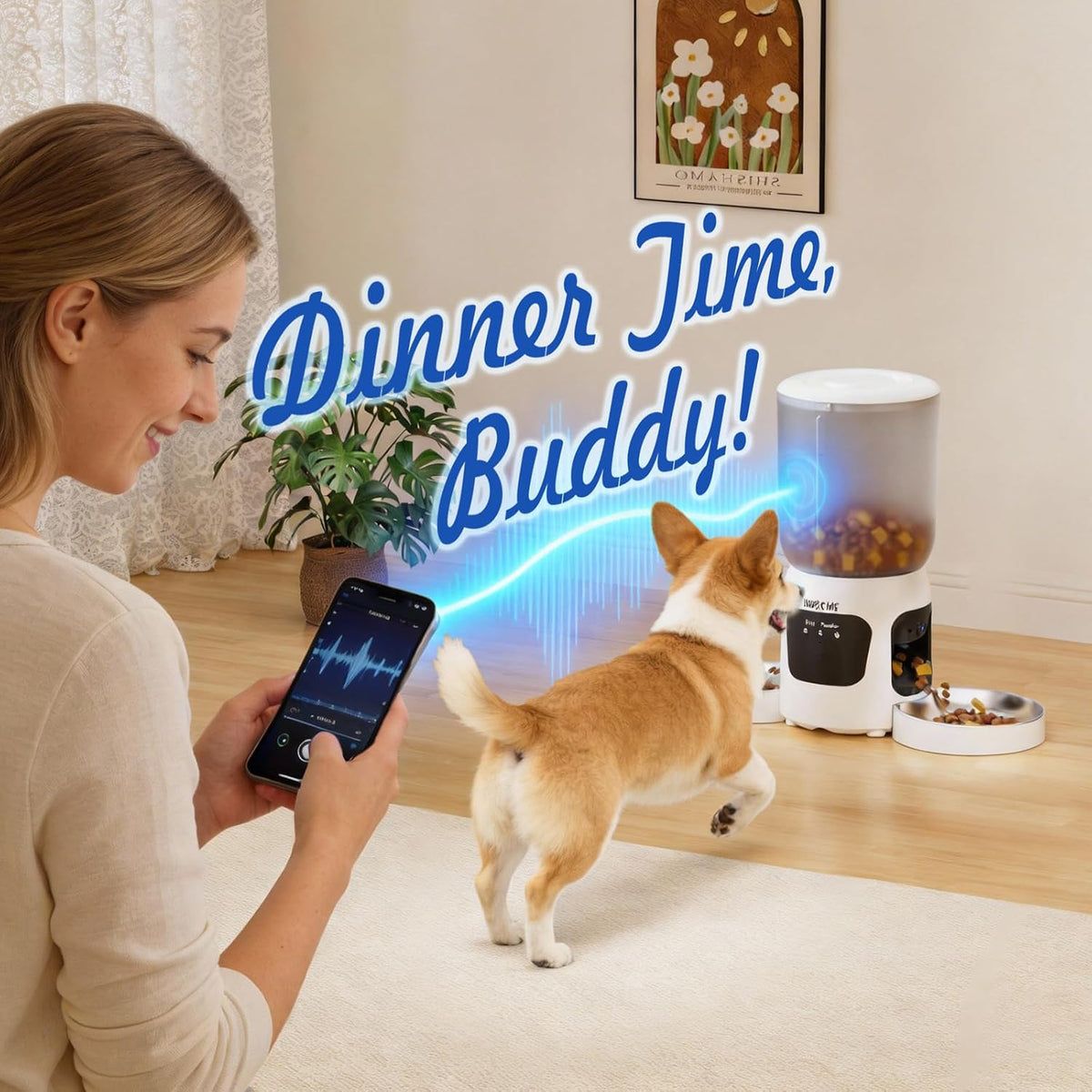 automatic cat feeder for 2 cats dual camera showing dimensions
