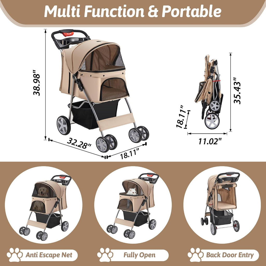 foldable pet stroller 4 wheels for small medium shown in use