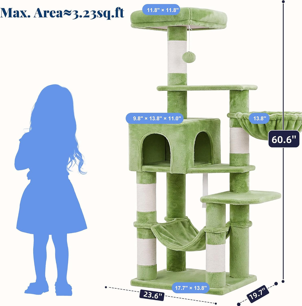 hey-brother cat tree, multi-level sisal covered scratching posts shown in use