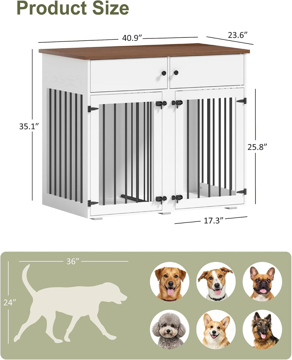 timhaka 41" dog crate furniture, heavy duty dog, close-up detail