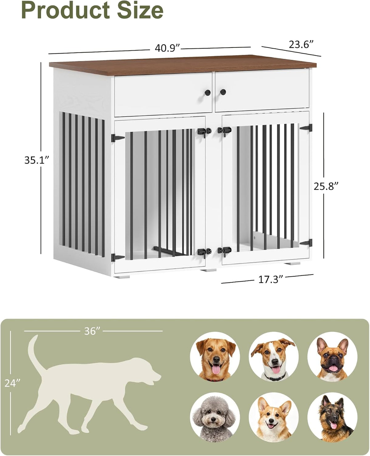 timhaka 41" dog crate furniture, heavy duty dog, close-up detail